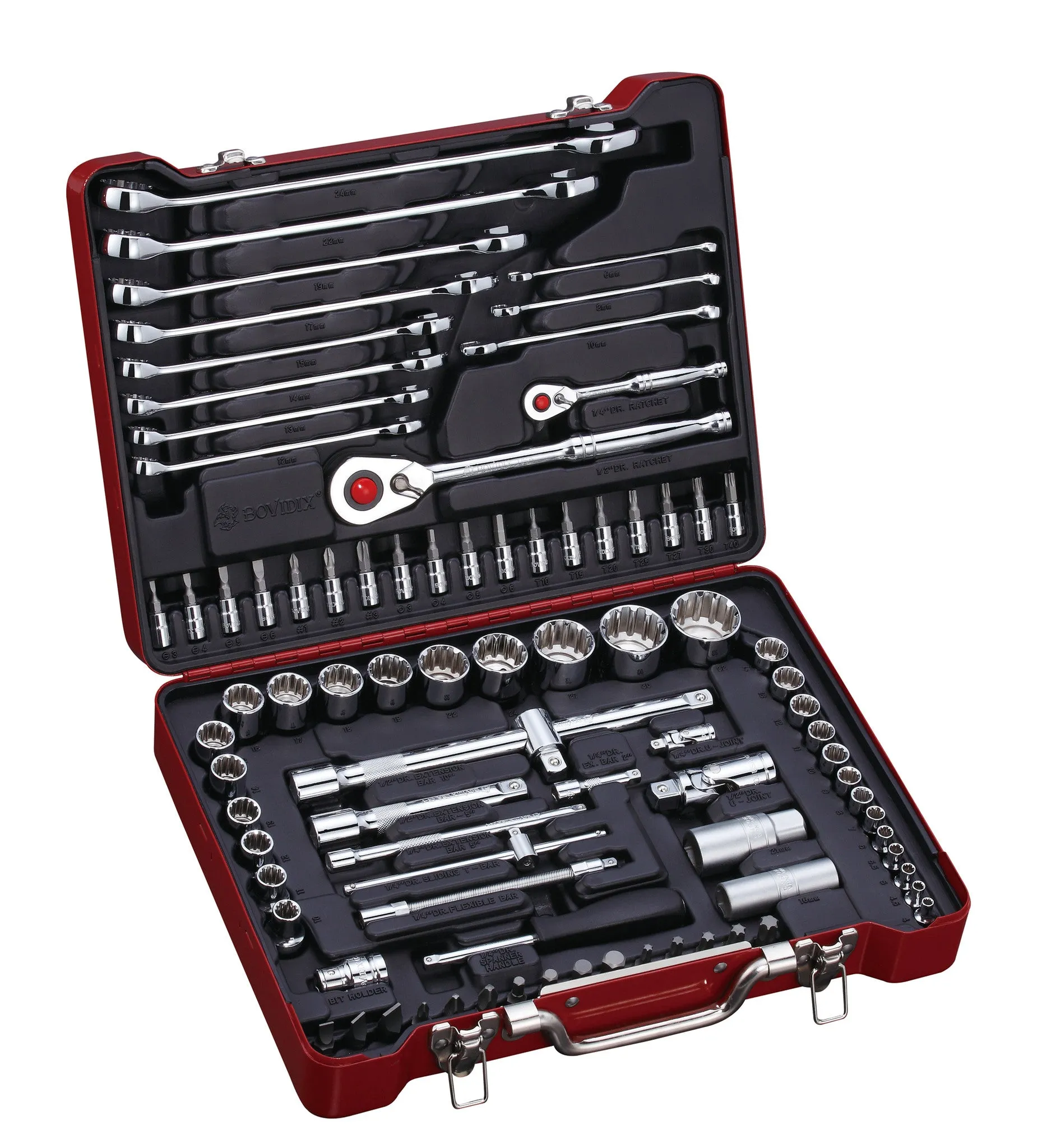 1/4", 1/2" Dr. 87 PC Spline Socket & Wrench Set, Metric