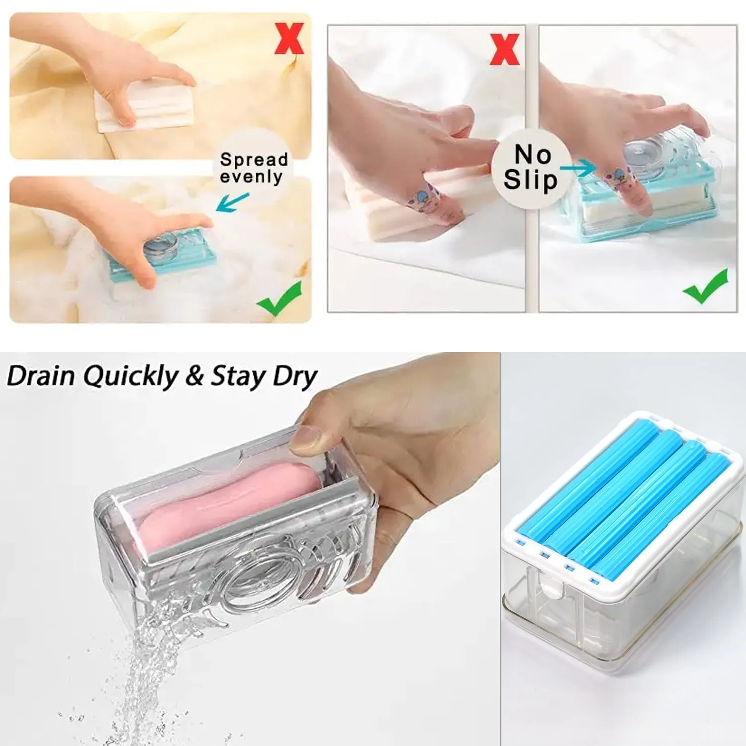 2-in-1 Portable Soap Dish & Soap Dispenser with Roller and Drain Holes, Multifunctional Soap Holder Foaming Soap Bar Box for Home, Kitchen, Bathroom