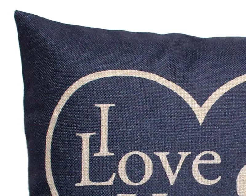 2 Pcs 18'' Cotton Linen I Love You Romantic Cushion Cover - Blue