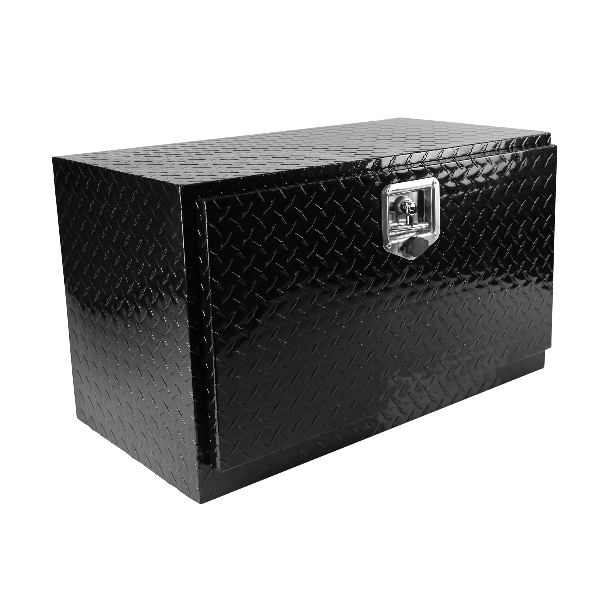 30 Inch Aluminum Stripes Plated Tool Box Pick Up Truck Bed RV Trailer Toolbox Waterproof Square Storage Organizer with Lock and Keys - Black  30"(30.1"×17.1"×17.9")