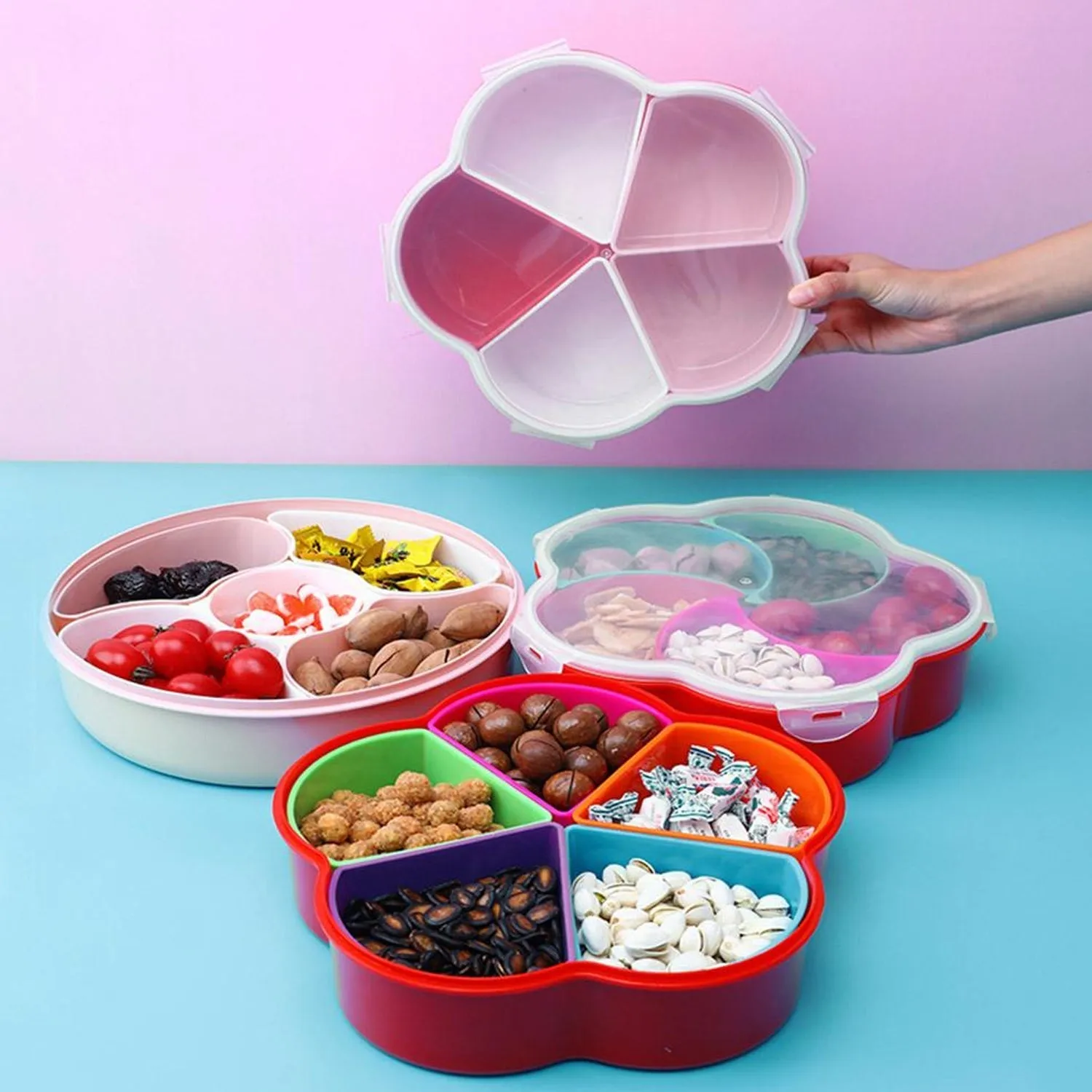 5Compartments Party Food Storage Snack Nuts Box For Peanuts Fruits and Candy Box For Home & Kitchen Use