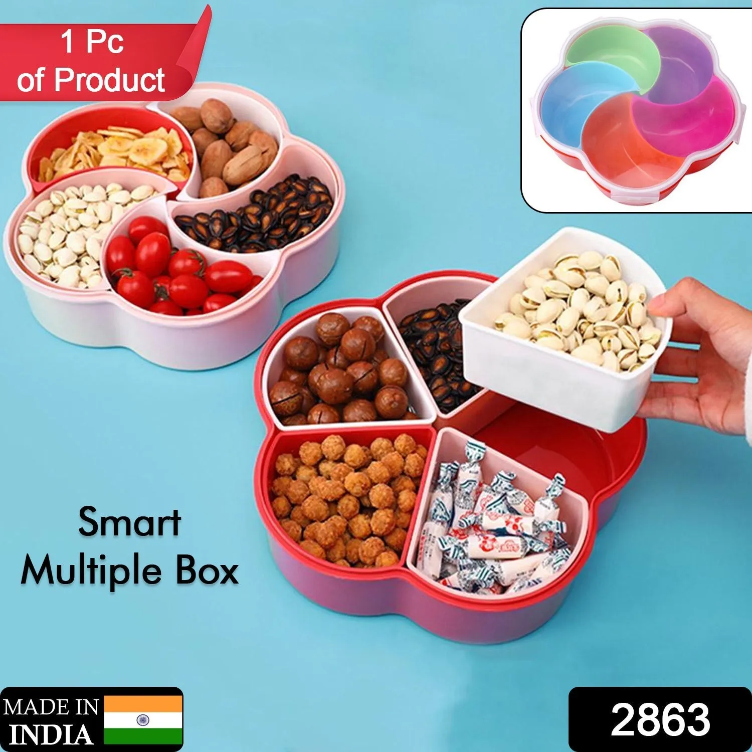 5Compartments Party Food Storage Snack Nuts Box For Peanuts Fruits and Candy Box For Home & Kitchen Use