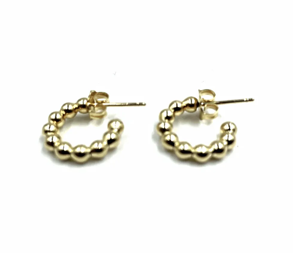 8mm Beaded Hoop Post Earring - Gold Filled - Small