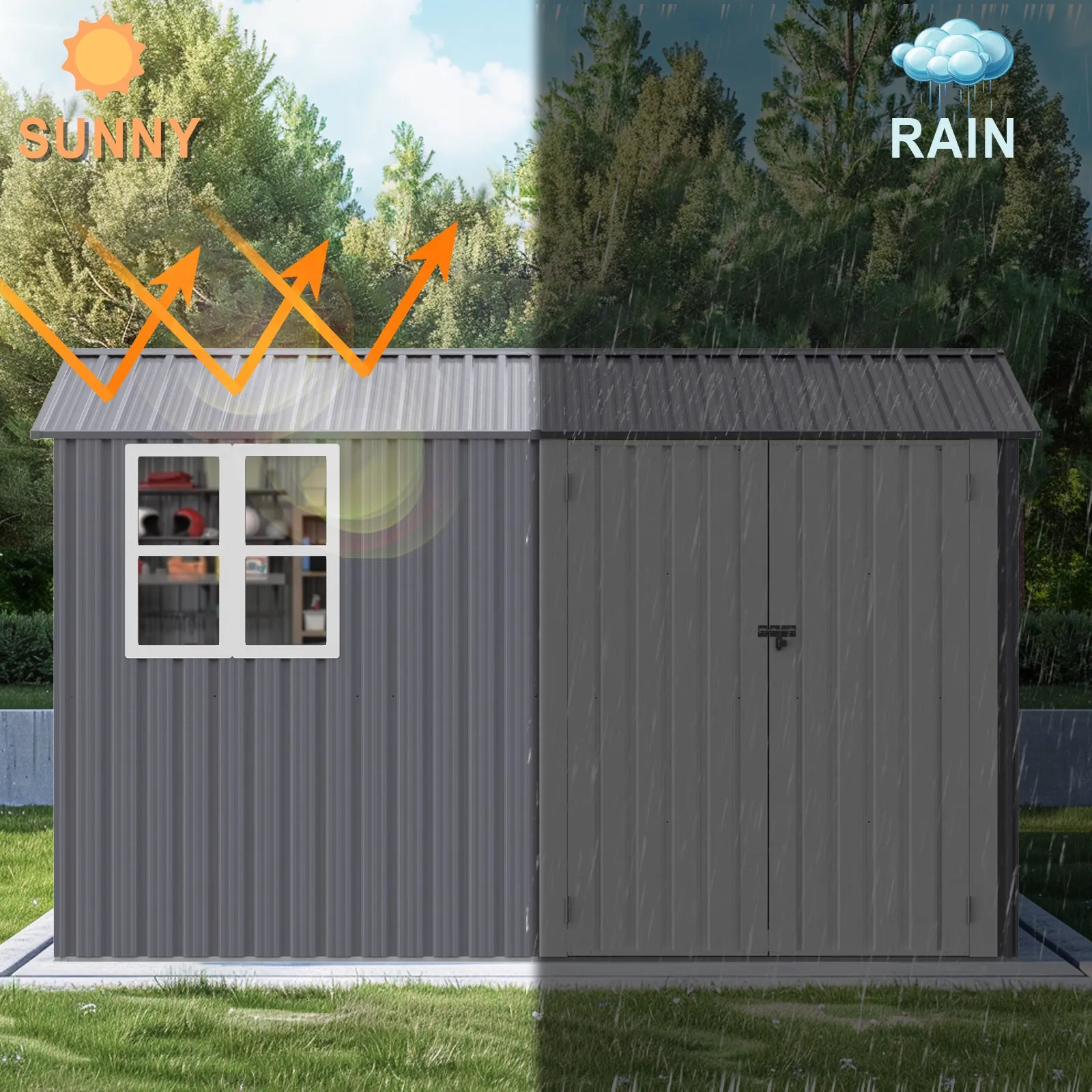 8X10FT Outdoor Storage Shed with Thickened Galvanized Steel,with Sloped Roof & Double Lockable Door,Storage Shed Large with 6 Vents, Garden Tool Shed for Backyard Garden Patio Lawn Bike,Lawnmower