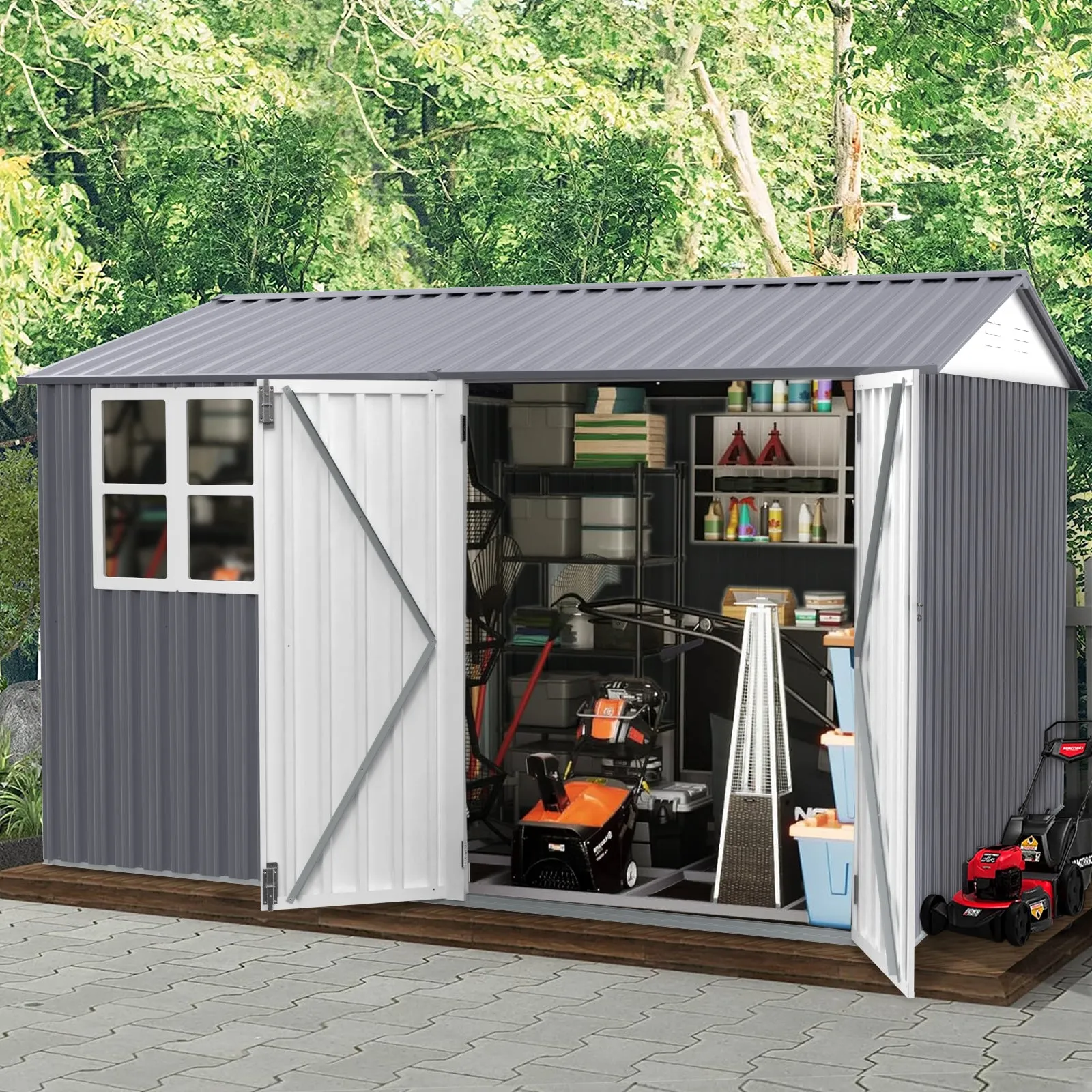 8X10FT Outdoor Storage Shed with Thickened Galvanized Steel,with Sloped Roof & Double Lockable Door,Storage Shed Large with 6 Vents, Garden Tool Shed for Backyard Garden Patio Lawn Bike,Lawnmower