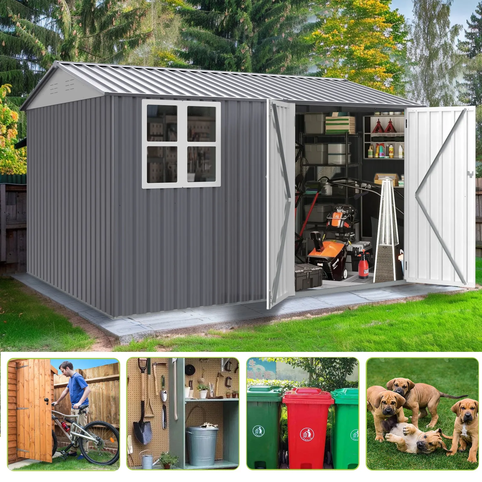 8X10FT Outdoor Storage Shed with Thickened Galvanized Steel,with Sloped Roof & Double Lockable Door,Storage Shed Large with 6 Vents, Garden Tool Shed for Backyard Garden Patio Lawn Bike,Lawnmower