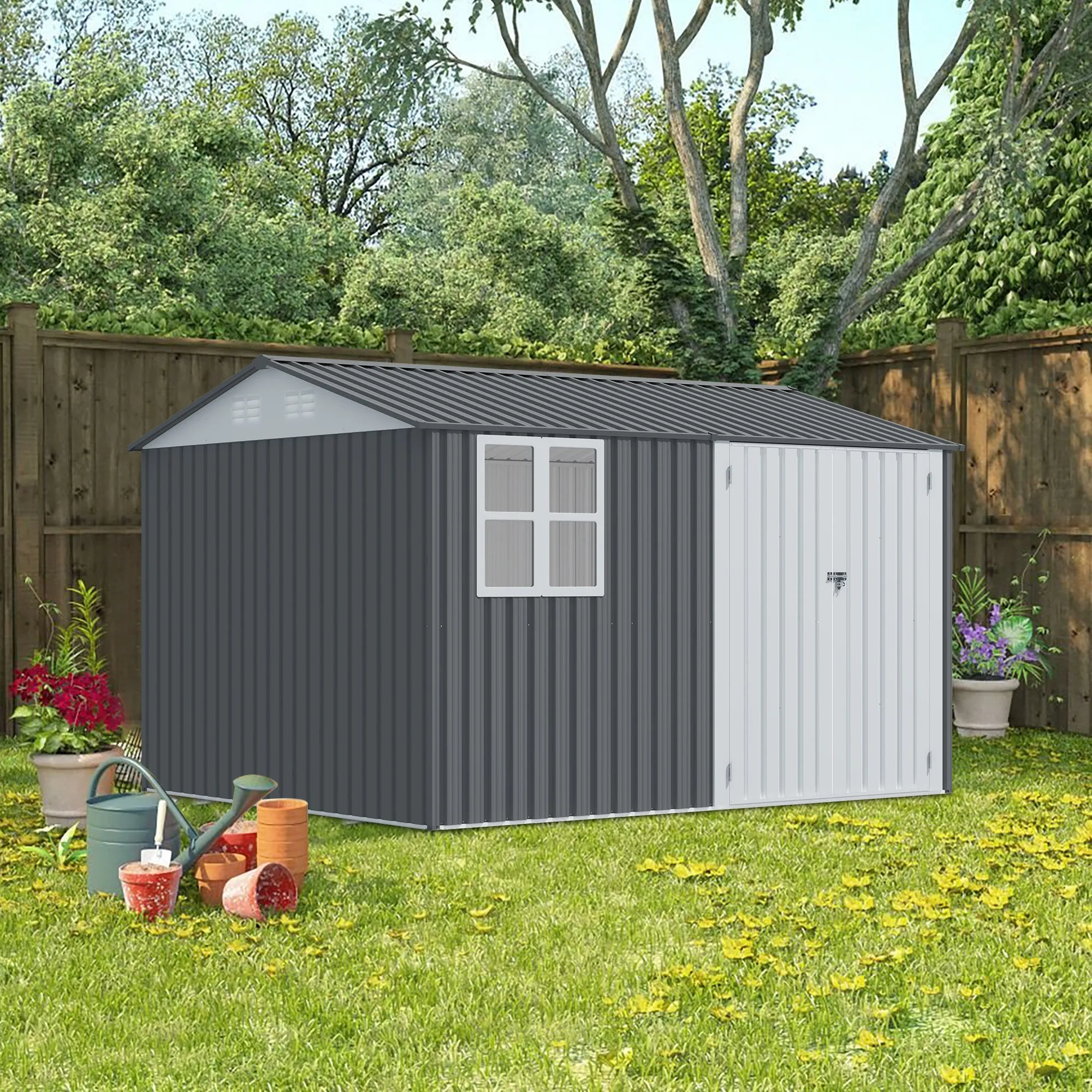 8X10FT Outdoor Storage Shed with Thickened Galvanized Steel,with Sloped Roof & Double Lockable Door,Storage Shed Large with 6 Vents, Garden Tool Shed for Backyard Garden Patio Lawn Bike,Lawnmower