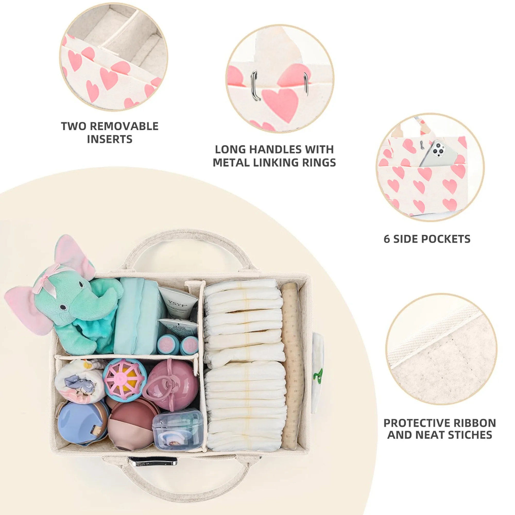 Babymoon Baby Products Caddy Diaper Organiser Bag | Multifunctional Travel Diaper Backpack Baby Wipes Felt Storage, Nursery, Foldable and Portable