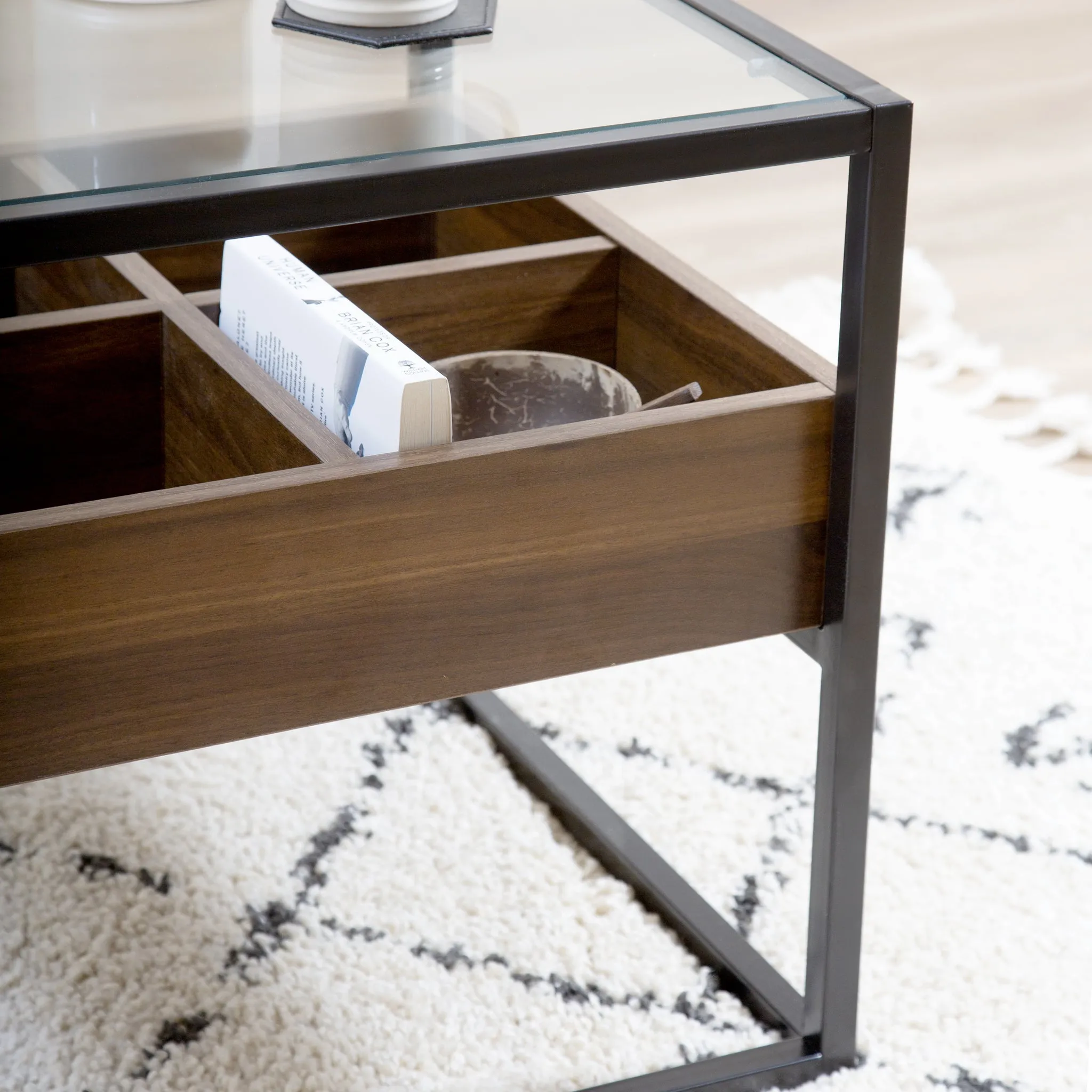 Collectors Industrial Walnut & Glass End Side Table