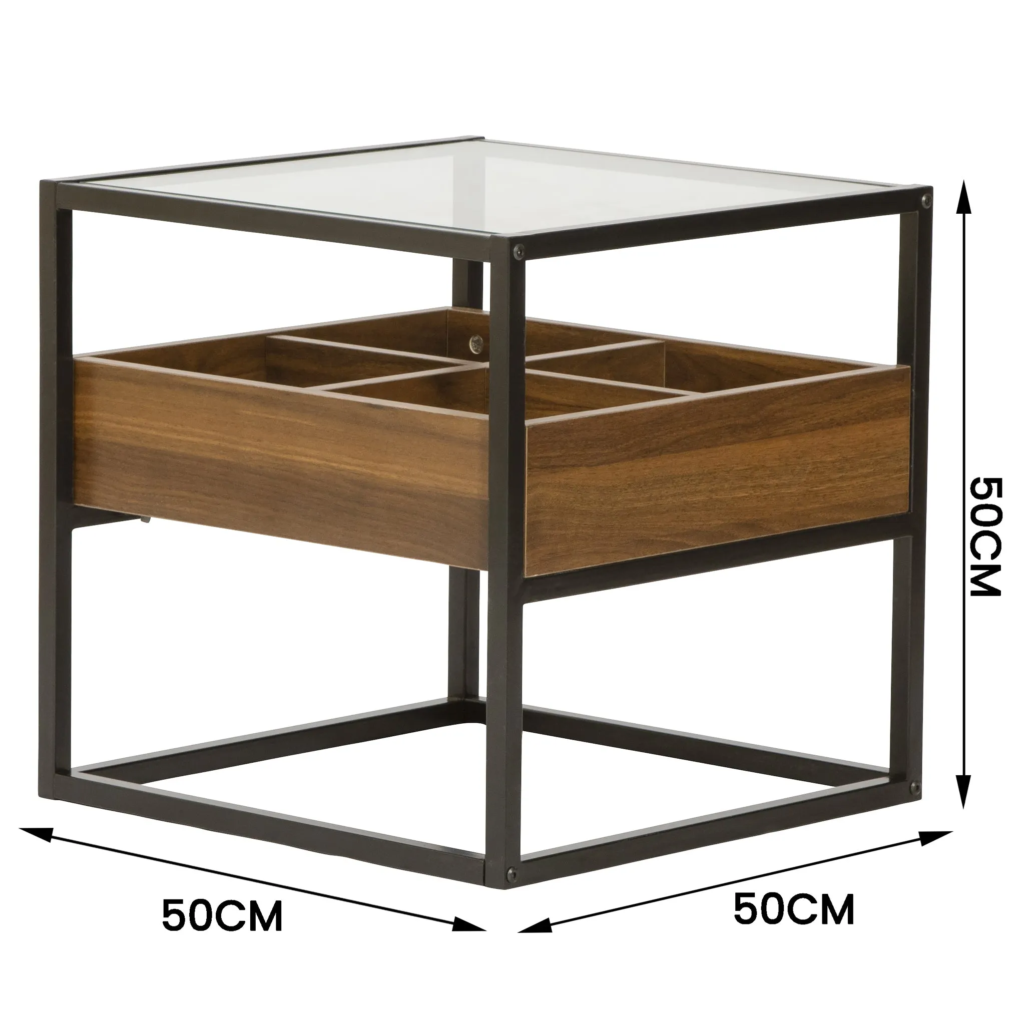 Collectors Industrial Walnut & Glass End Side Table