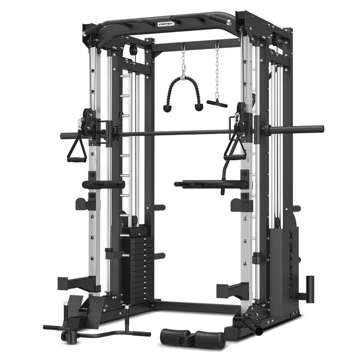 CORTEX SM-25 6-in-1 Power Rack with Smith & Cable Machine   BN6 Bench   130kg Olympic Weight Plate & Barbell Package