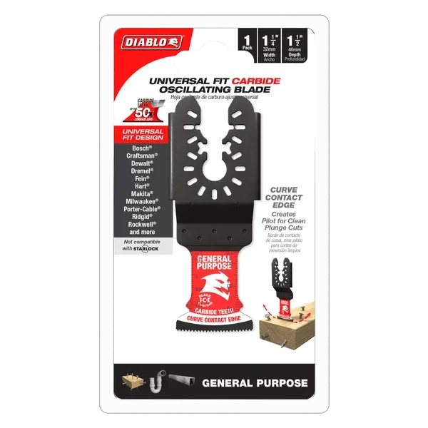 Diablo | 1-1/4" AMPED™ Demo Demon™ Universal Fit Carbide Teeth Oscillating Blade for General Purpose Cuts (3-Pack)