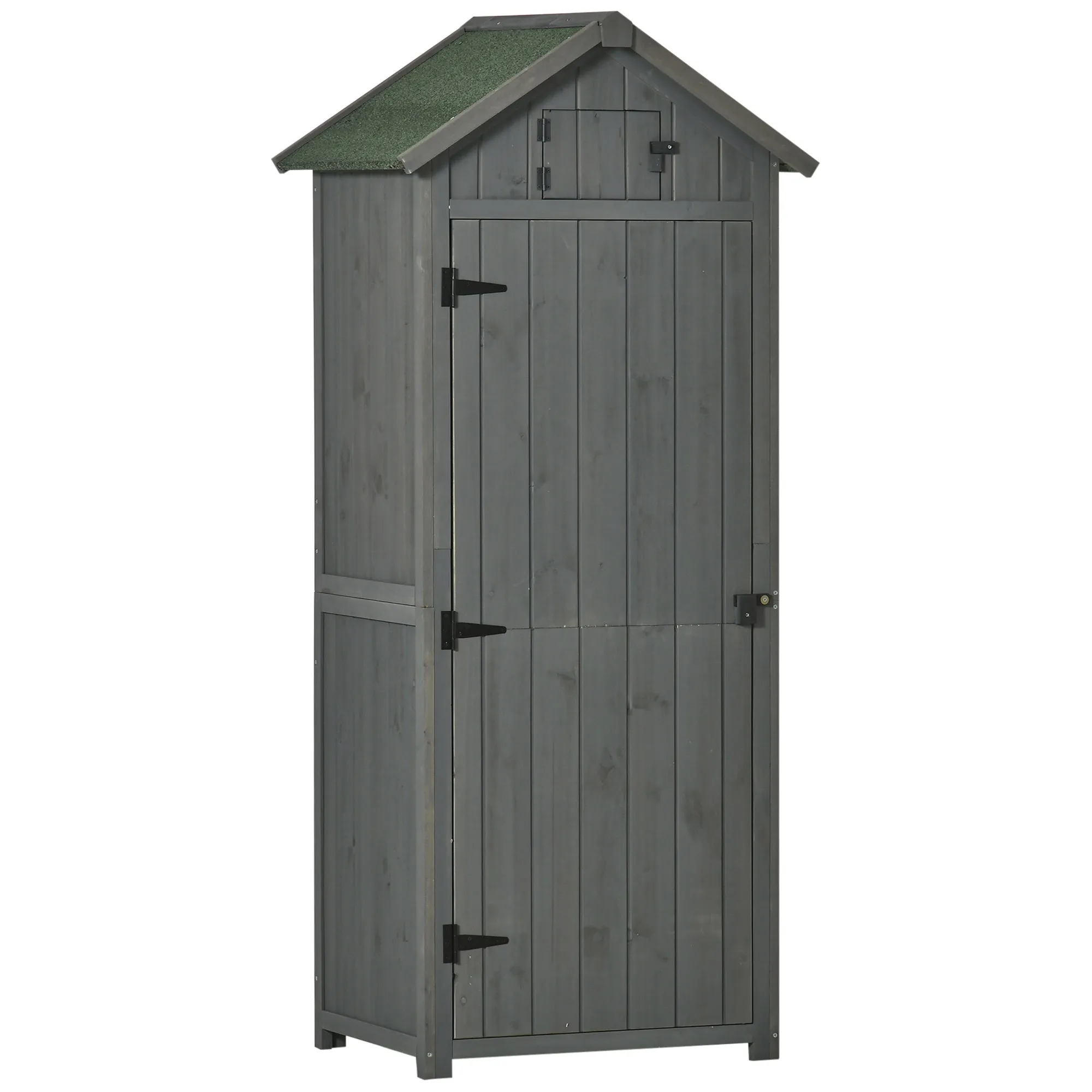 Garden Shed Vertical Utility 3 Shelves Shed Wood Outdoor Garden Tool Storage Unit Storage Cabinet, 77 x 54.2 x 179cm - Grey