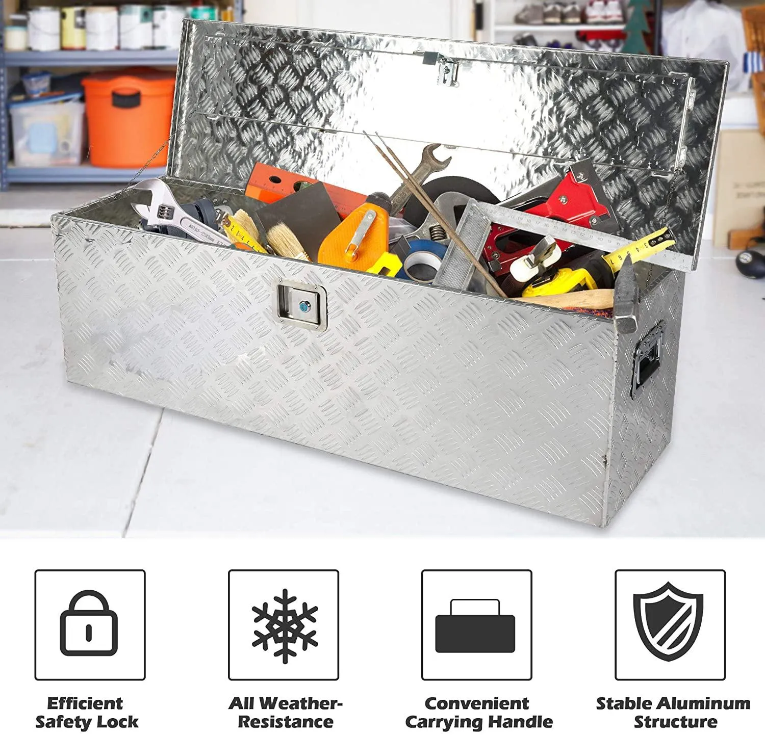 Heavy Duty 48.5"x 15"x 15" Aluminum Truck Tool Box Trailer Pickup Tool Box w/ Side Handles & 2 Keys, Silver