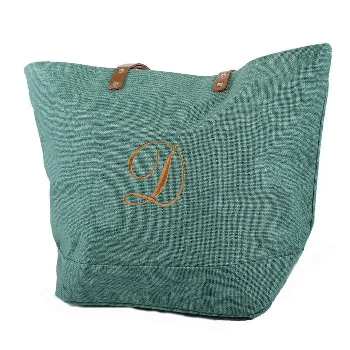 JUTE Leather Handle Jute Burlap Tote