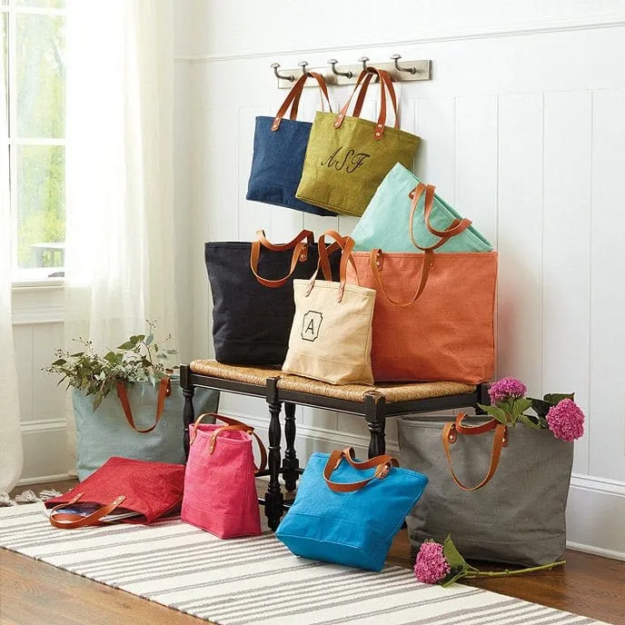 JUTE Leather Handle Jute Burlap Tote