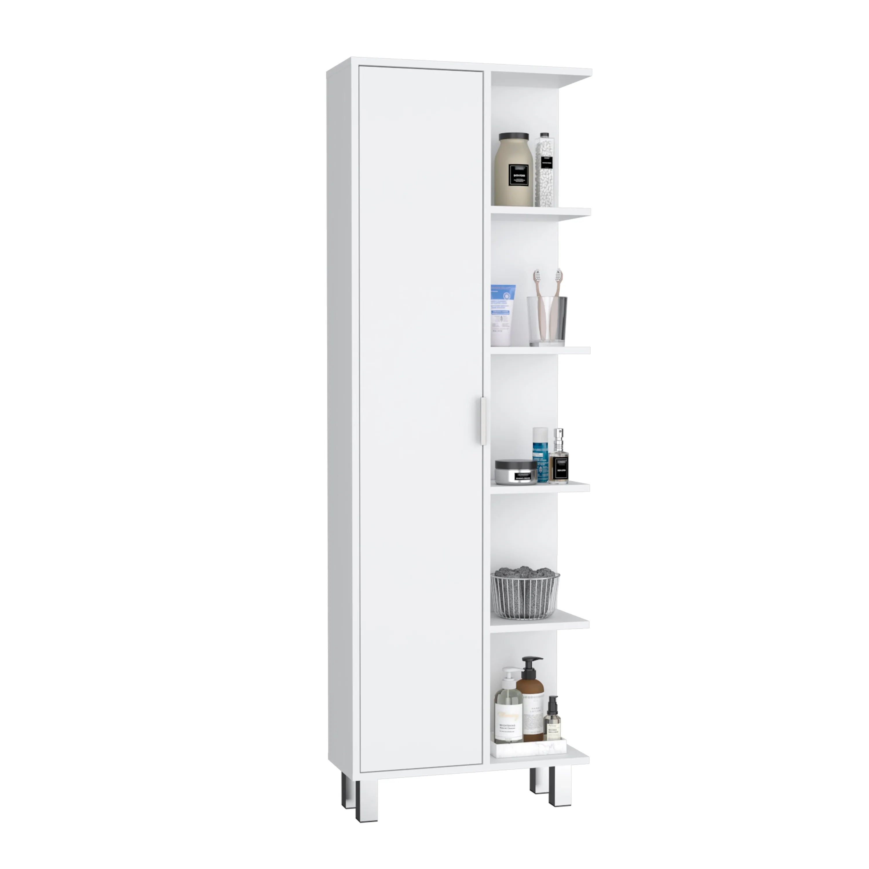 Keller Linen Cabinet 63" H, with 1 door and 9 shelves, White,