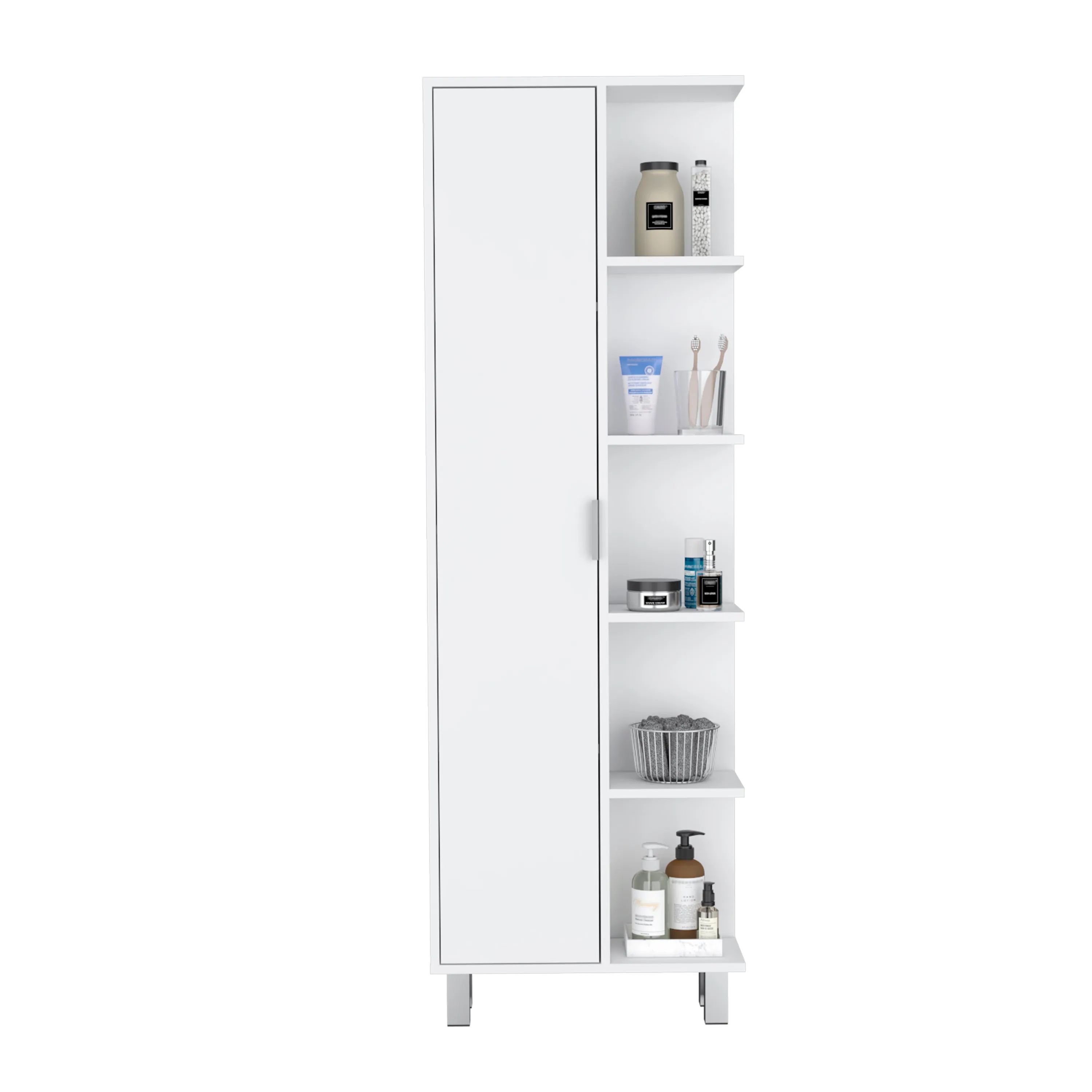 Keller Linen Cabinet 63" H, with 1 door and 9 shelves, White,