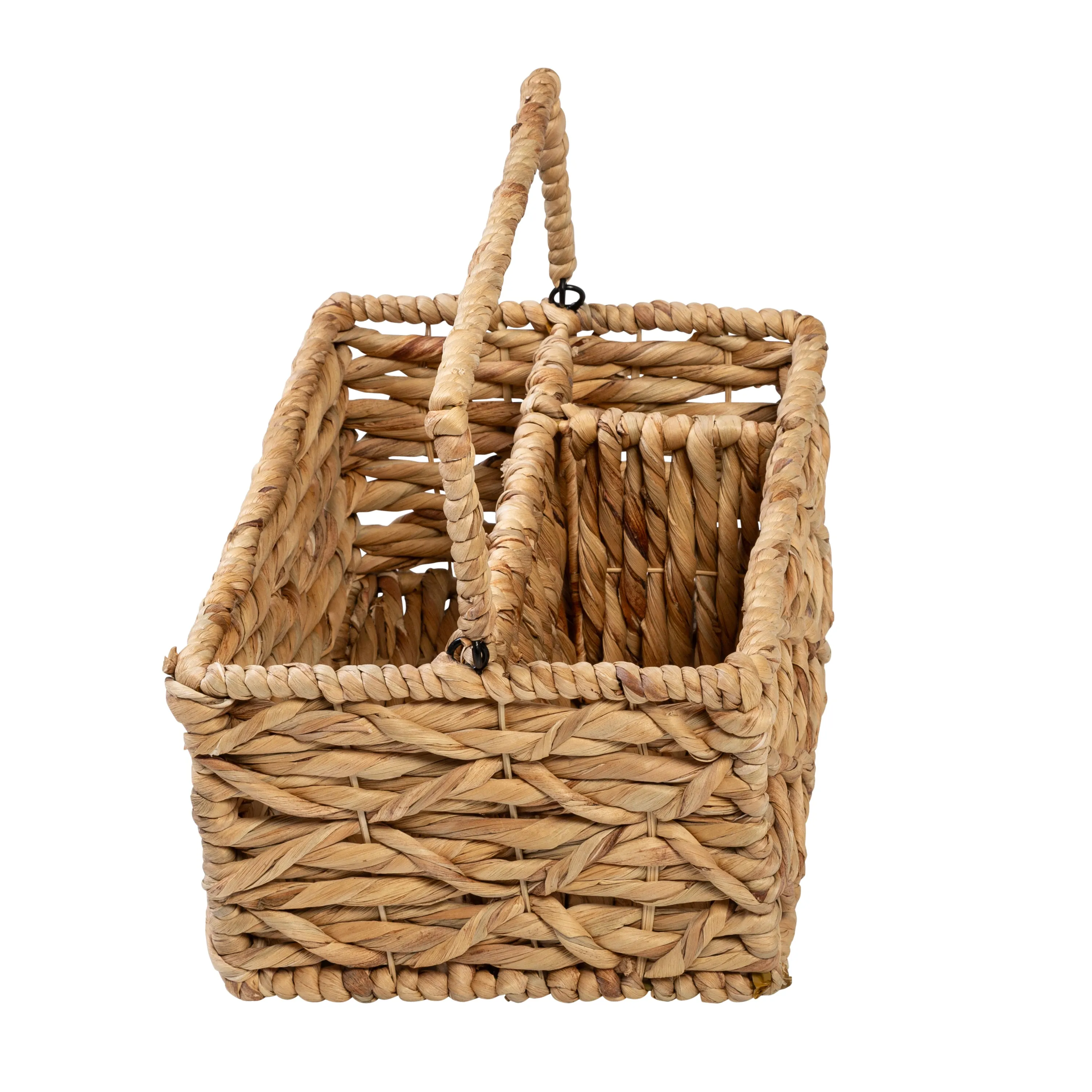 Natural Wicker Multi-Use 3-Compartment Basket Caddy with Handle