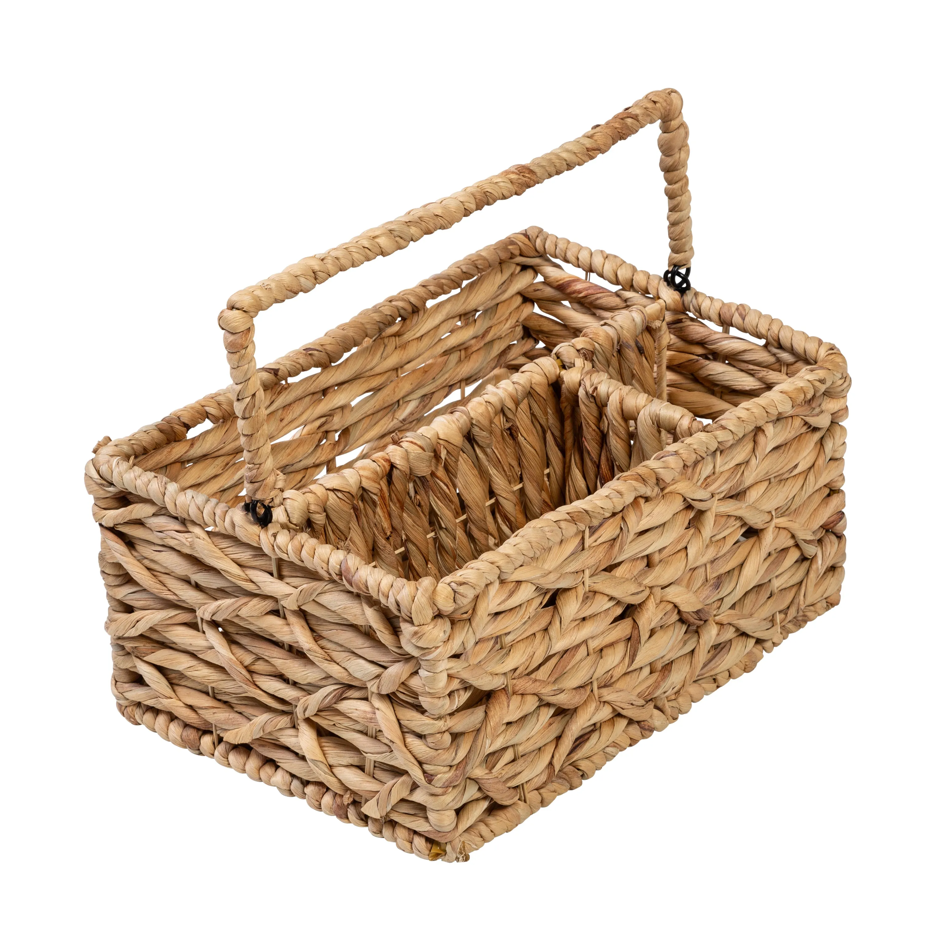 Natural Wicker Multi-Use 3-Compartment Basket Caddy with Handle