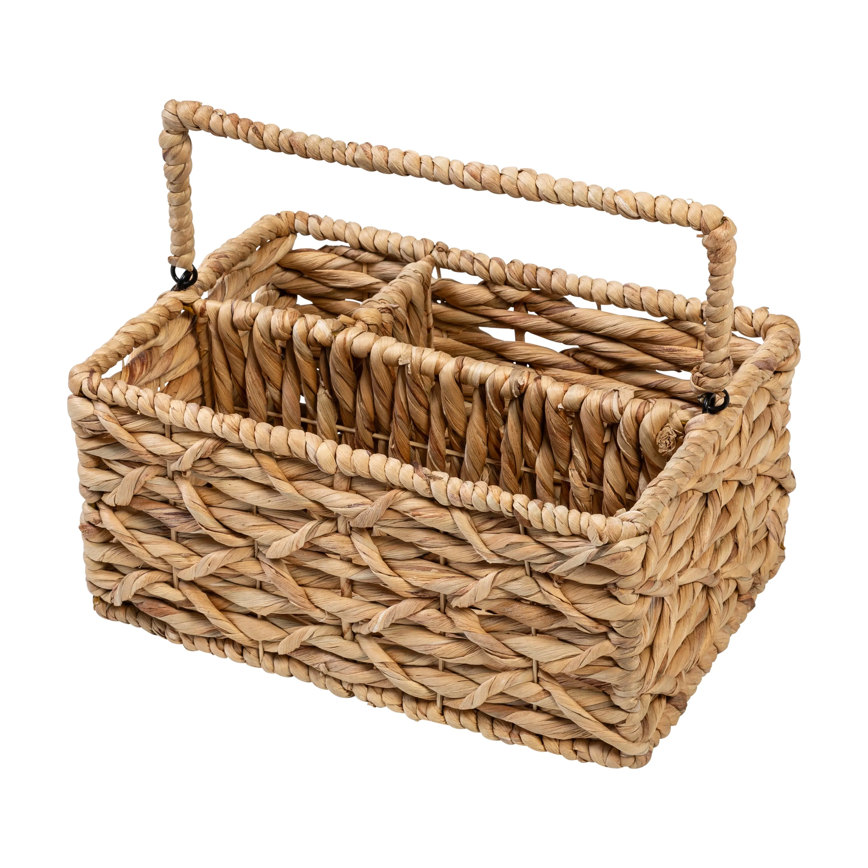 Natural Wicker Multi-Use 3-Compartment Basket Caddy with Handle