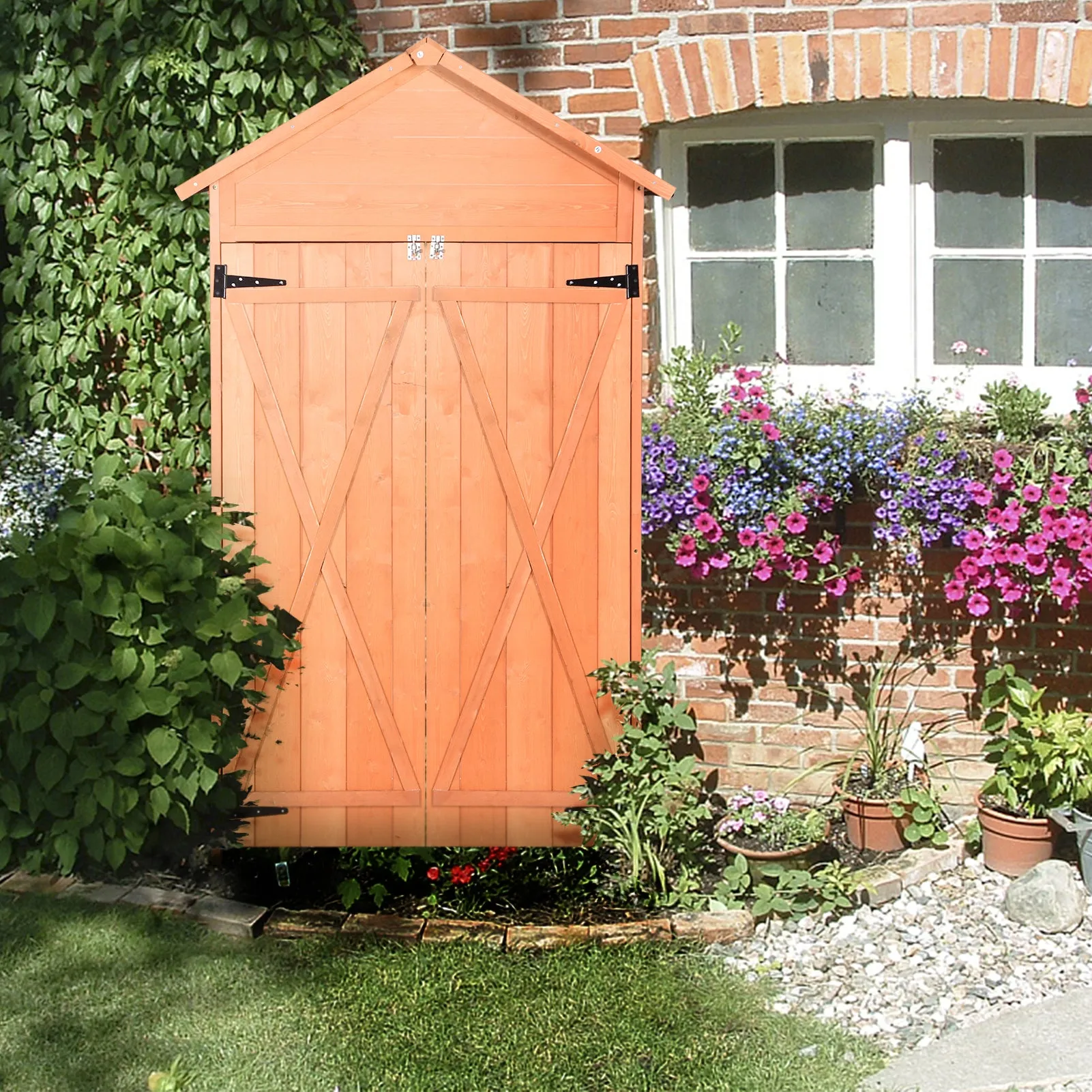 Outdoor Storage Shed Wood Tool Shed Waterproof Garden Storage Cabinet with Lockable Doors for Patio Furniture, Backyard, Lawn, Meadow, Farmland