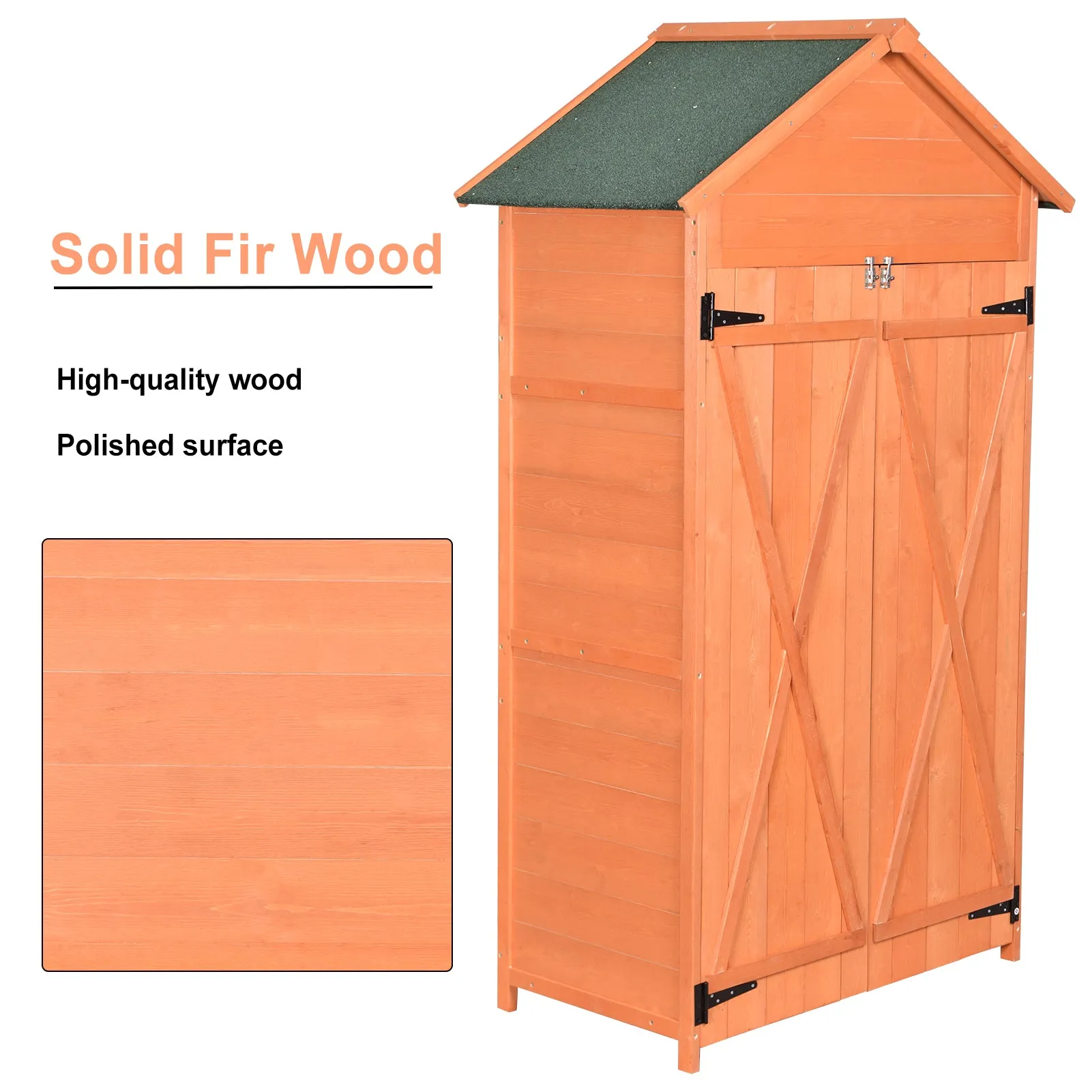 Outdoor Storage Shed Wood Tool Shed Waterproof Garden Storage Cabinet with Lockable Doors for Patio Furniture, Backyard, Lawn, Meadow, Farmland