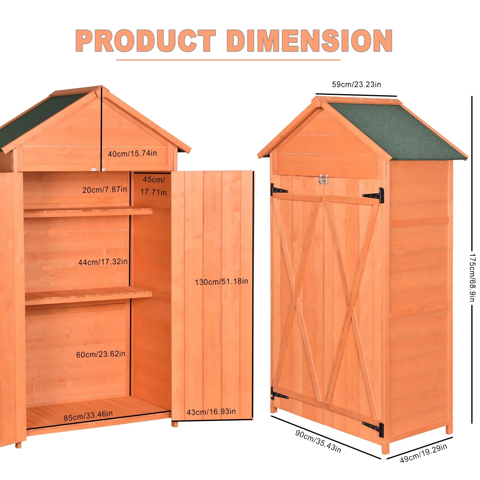 Outdoor Storage Shed Wood Tool Shed Waterproof Garden Storage Cabinet with Lockable Doors for Patio Furniture, Backyard, Lawn, Meadow, Farmland