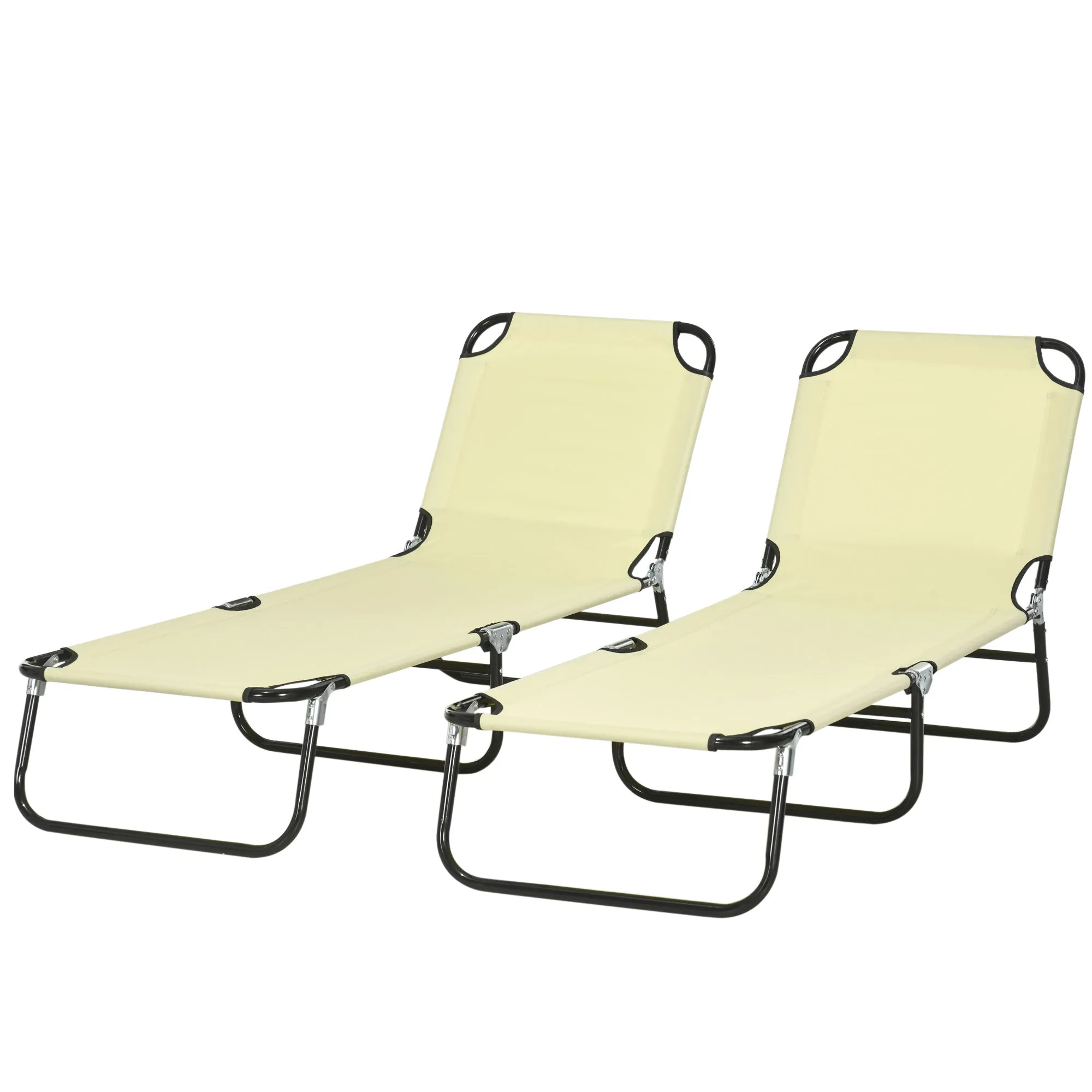 Outsunny 2 Piece Folding Chaise Lounge Pool Chairs, Outdoor Sun Tanning Chairs with 5-Level Reclining Back, Steel Frame for Beach, Yard, Patio, Beige