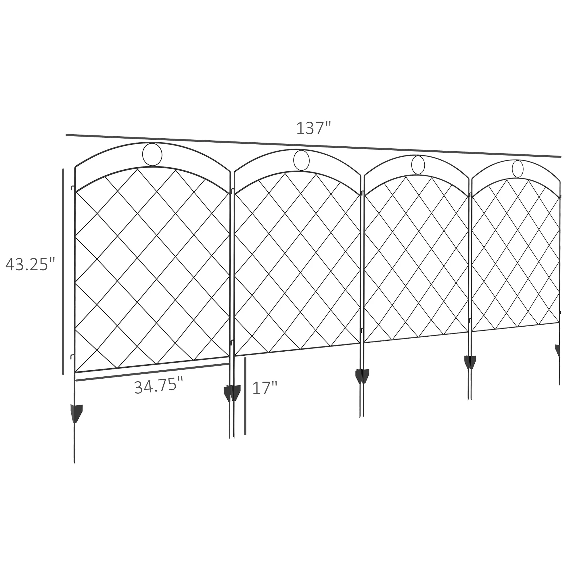 Outsunny Garden Fence, 4 Pack Steel Fence Panels, 11.4' L x 43" H, Rust-Resistant Animal Barrier Decorative Border Flower Edging for Yard, Landscape, Patio, Outdoor Decor, Rings