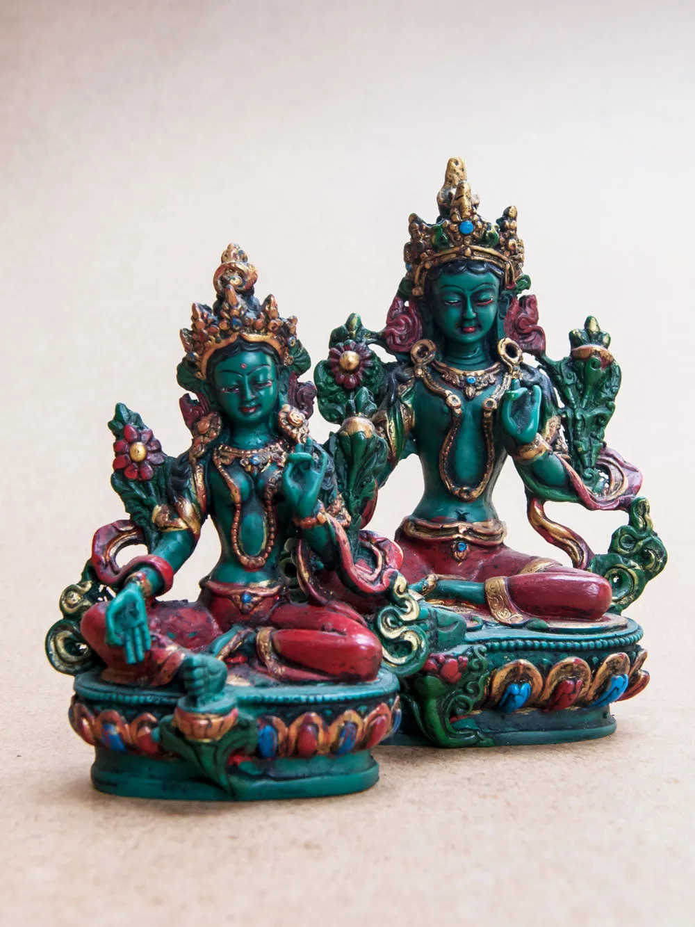 Painted Green Tara Statue