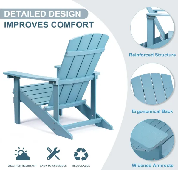 Patio Hips Plastic Adirondack Chair Lounger Weather Resistant Furniture for Lawn Balcony in Lake Blue