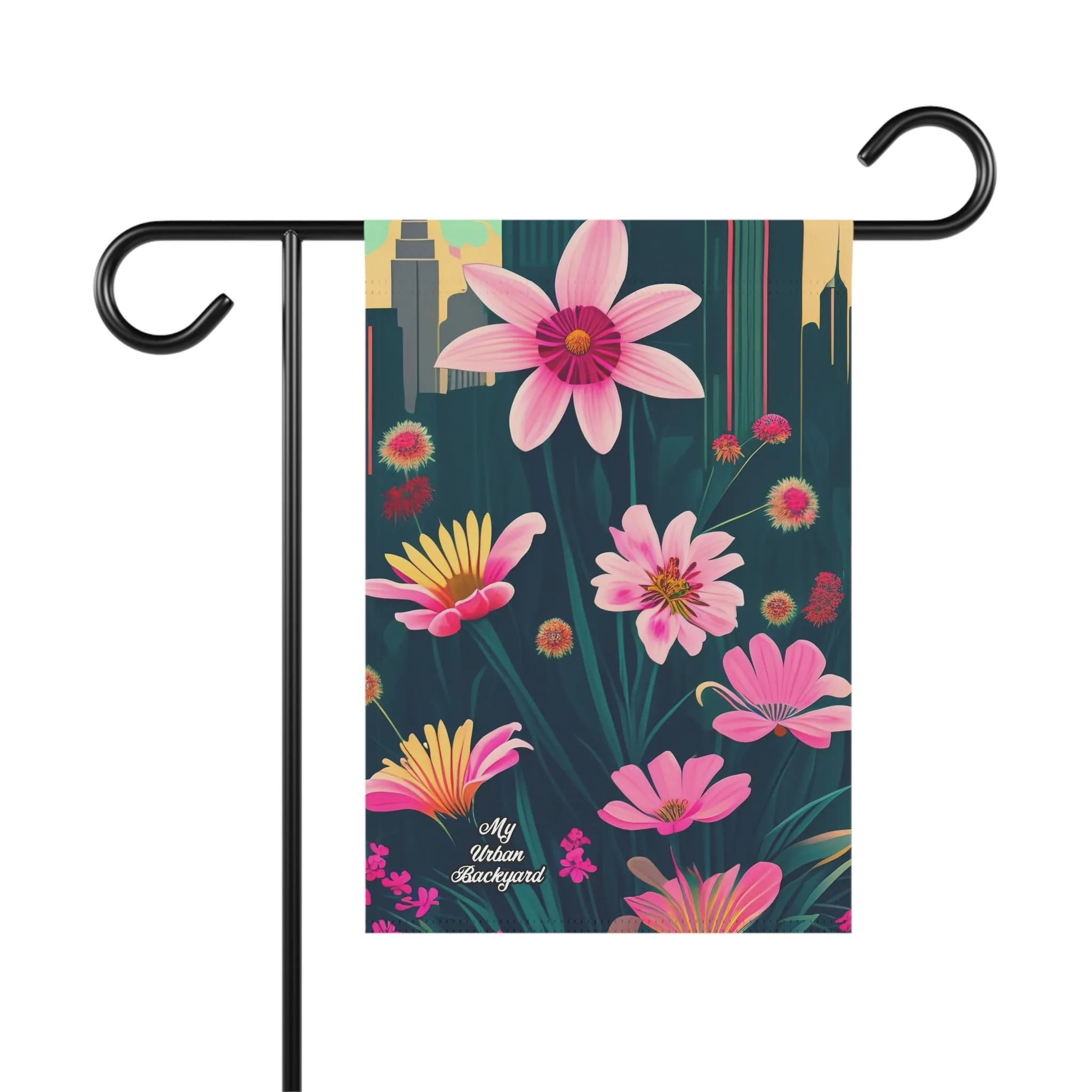 Pink Urban Wildflowers, Garden Flag for Yard, Patio, Porch, or Work, 12"x18" - Flag only