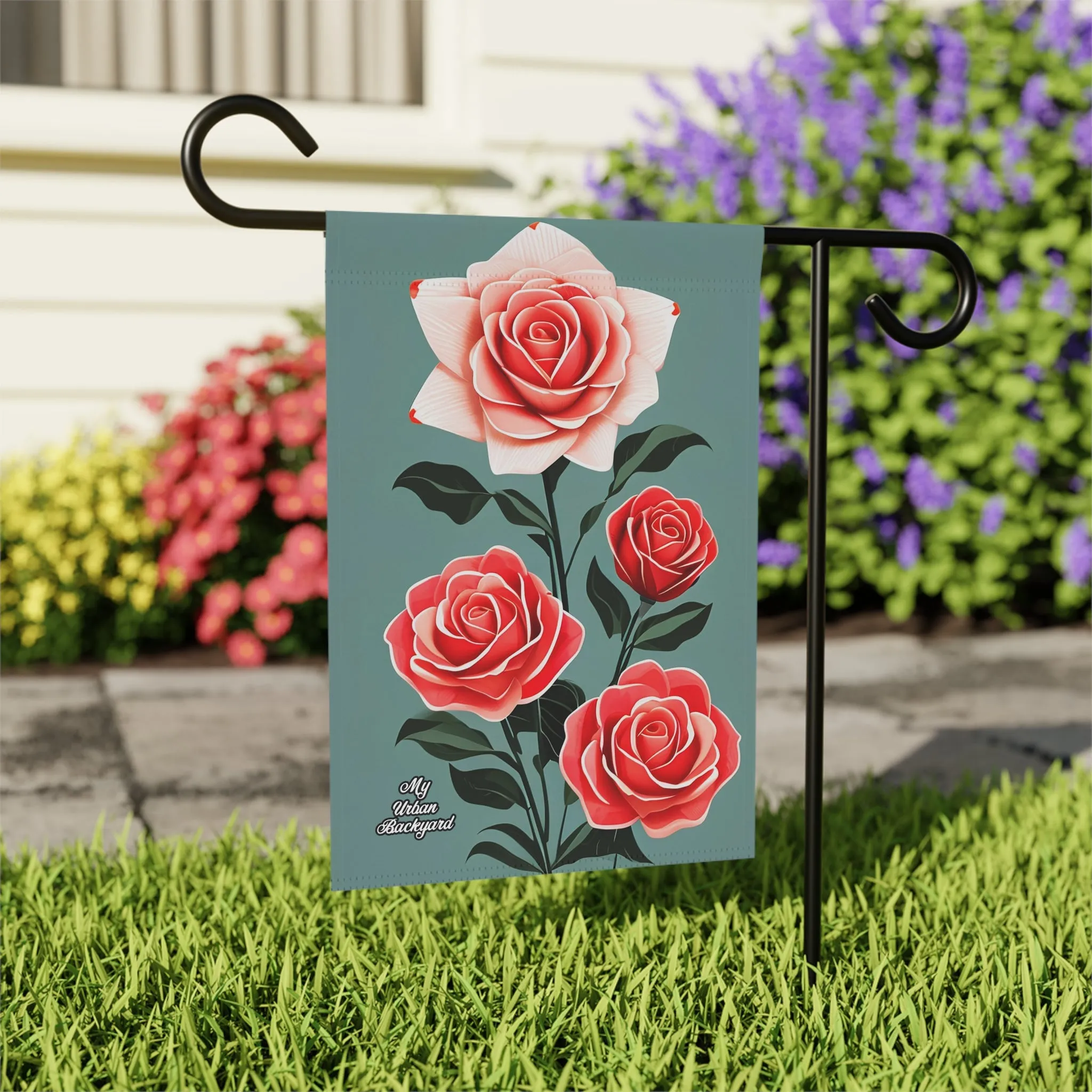 Roses, Garden Flag for Yard, Patio, Porch, or Work, 12"x18" - Flag only