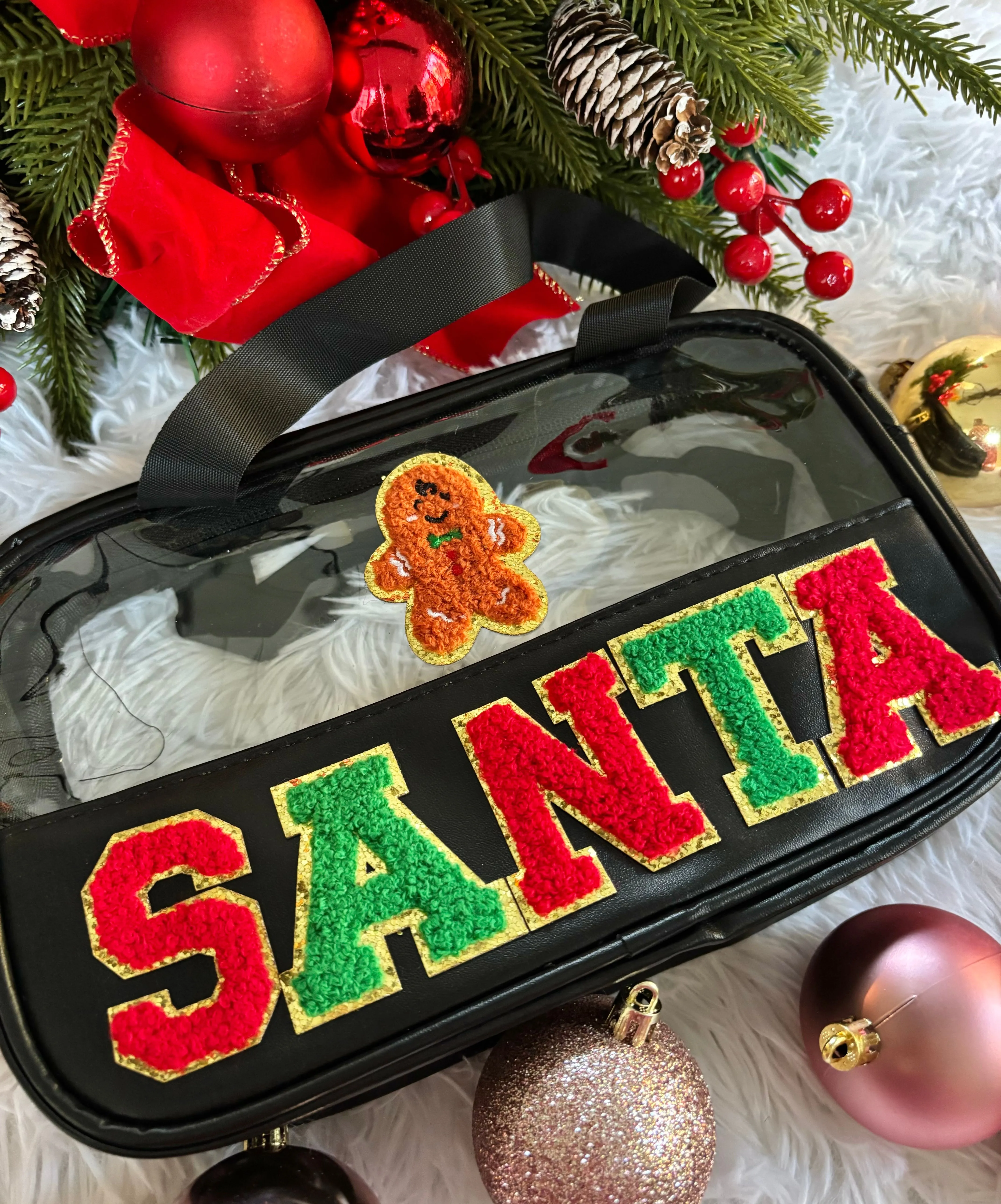 “SANTA” Chenille Patch Cosmetic & Travel Bag