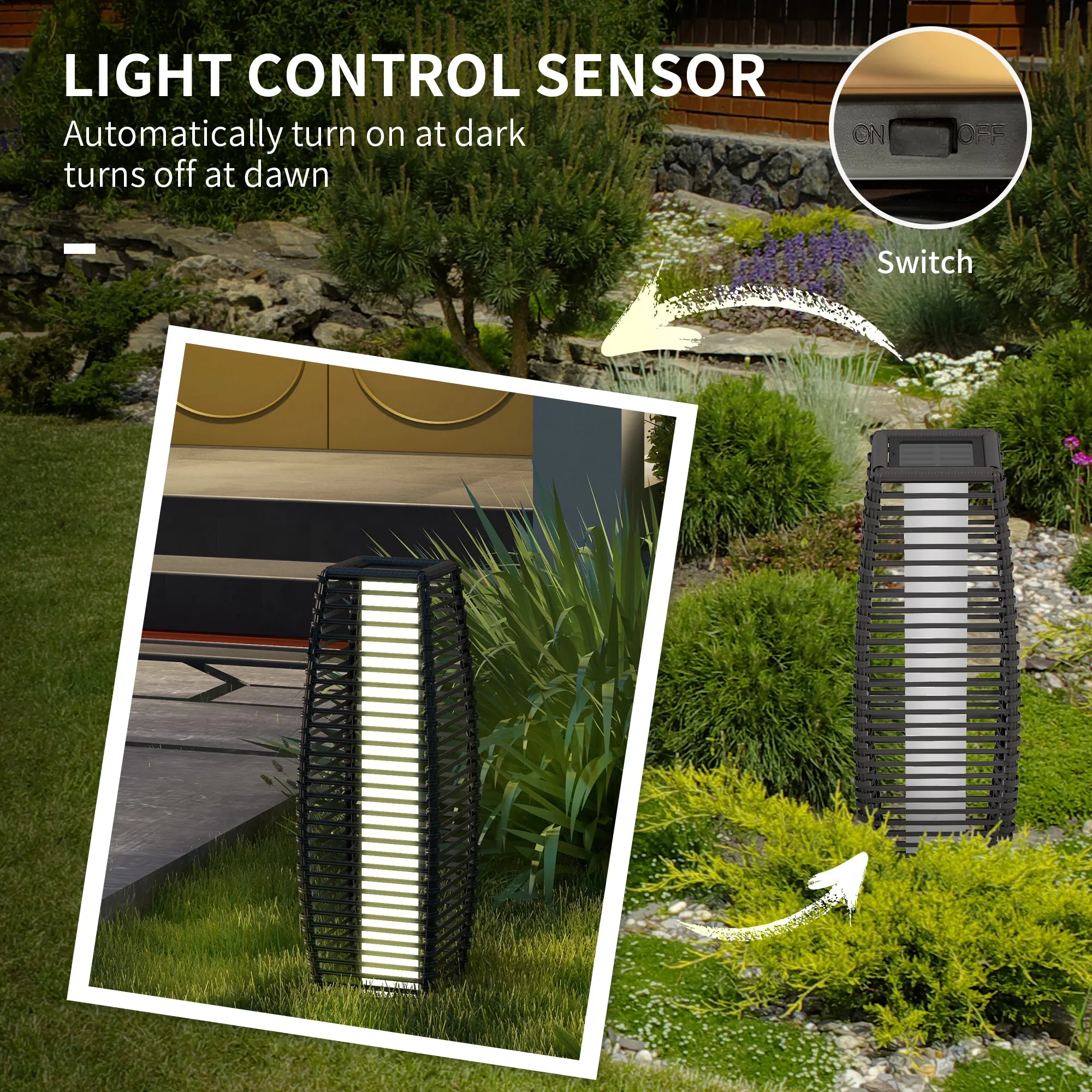 Solar Floor Lamp, Outdoor Garden Lantern Pathway & Decorative Lighting w/ Auto On/Off LED Lights for Porch, Yard, Grey