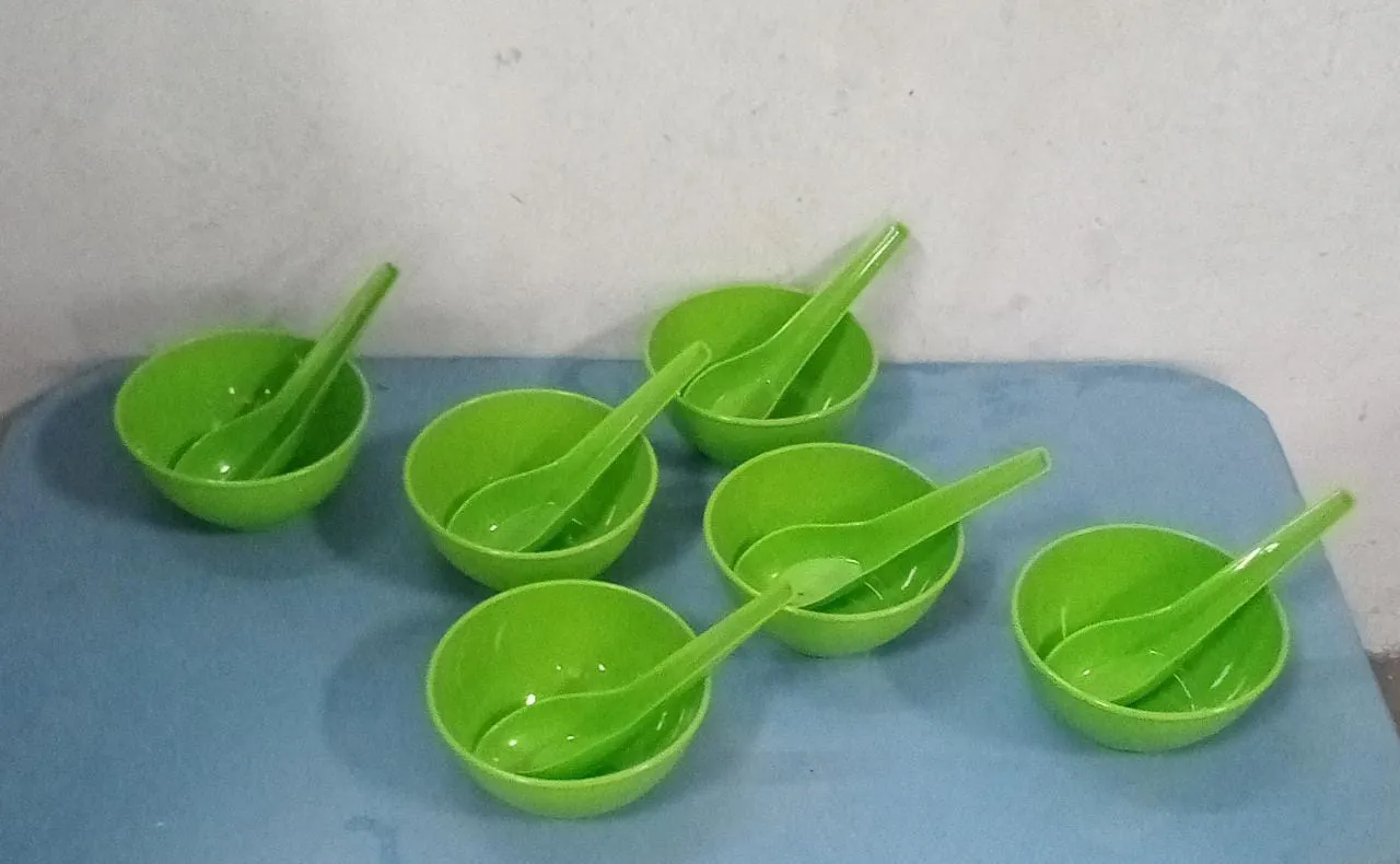 Soup Bowl Spoon Set Plastic For Kitchen & Home Use (6Pcs Set)