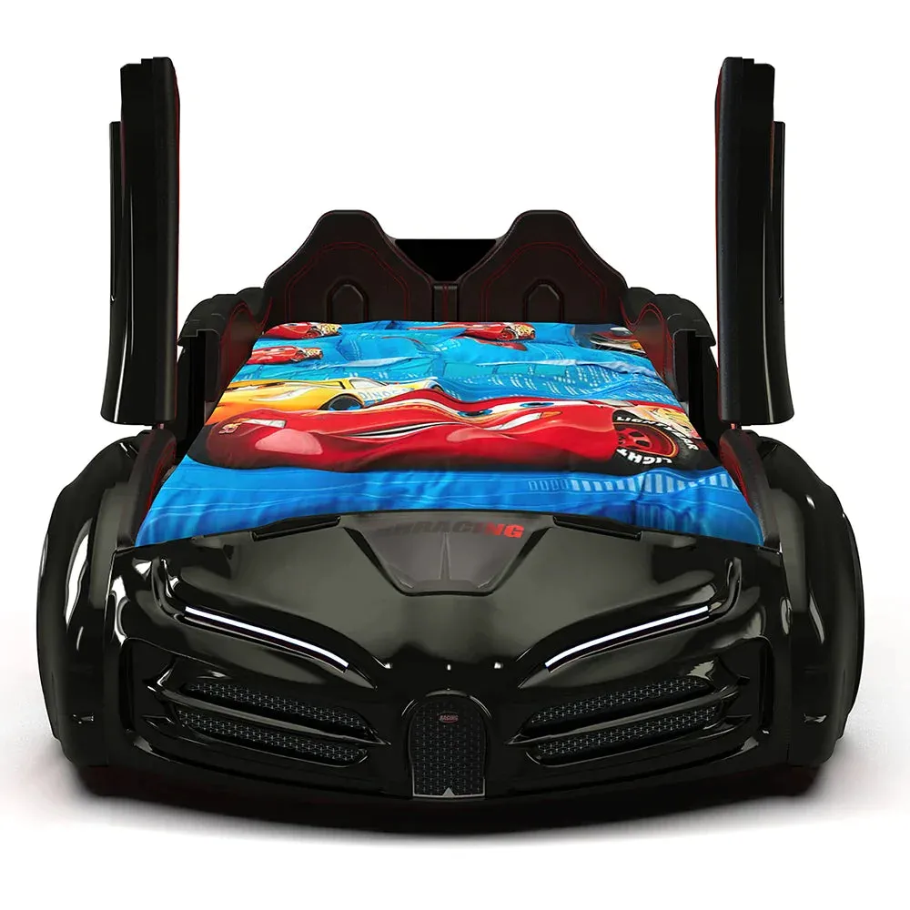 Super Cool 2025 Bugatti Style RX Race Car Bed | LED Lights | Remote For Features | Opening Doors | Holds 300 Lbs