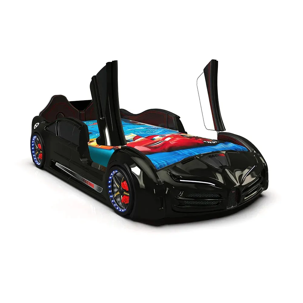 Super Cool 2025 Bugatti Style RX Race Car Bed | LED Lights | Remote For Features | Opening Doors | Holds 300 Lbs