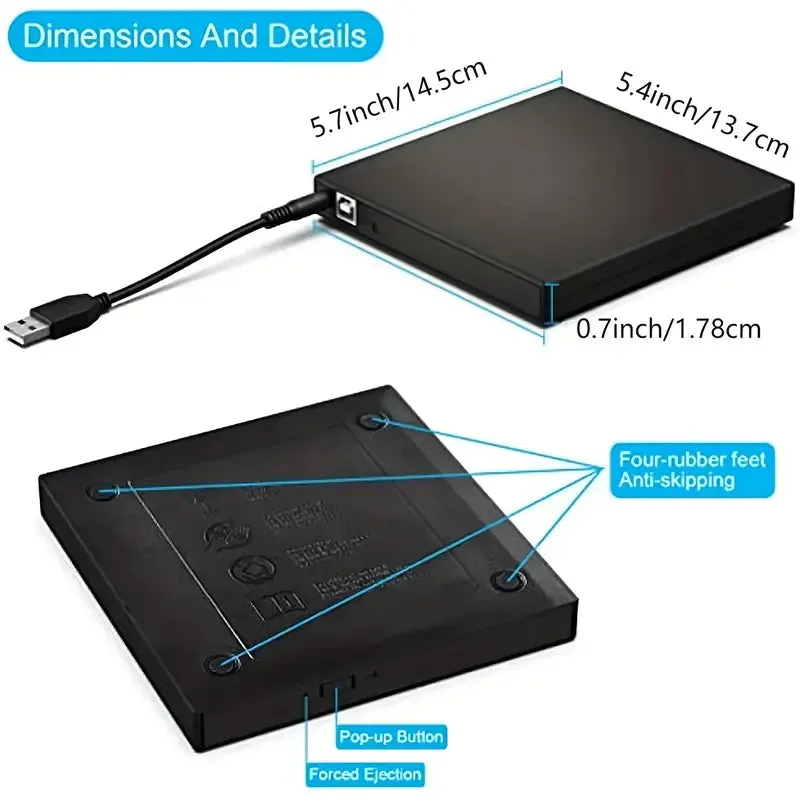 USB 2.0 Slim Protable External CD-RW Drive DVD-RW Burner Writer Player