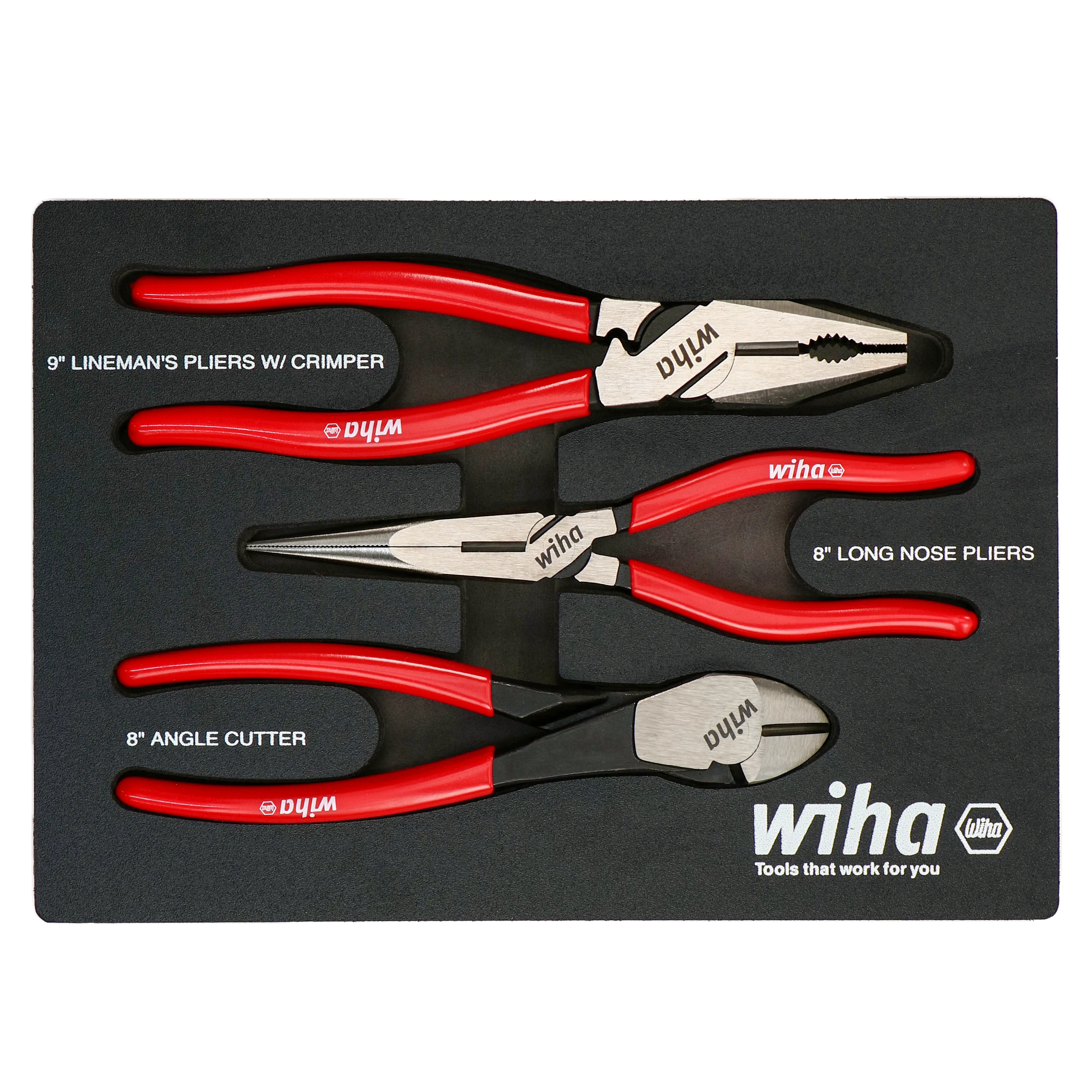 Wiha 34680 3 Piece Classic Grip Pliers and Cutters Tray Set