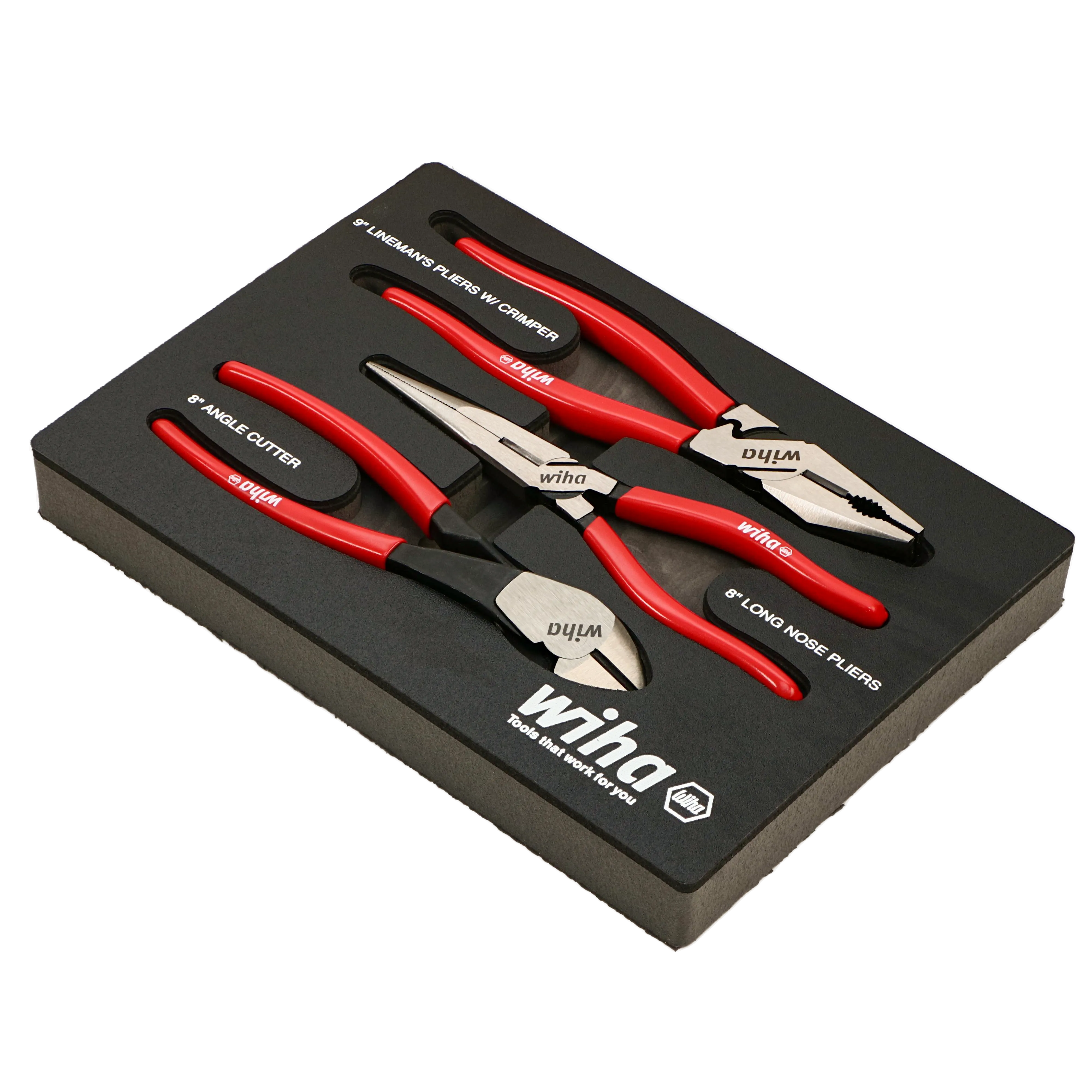 Wiha 34680 3 Piece Classic Grip Pliers and Cutters Tray Set