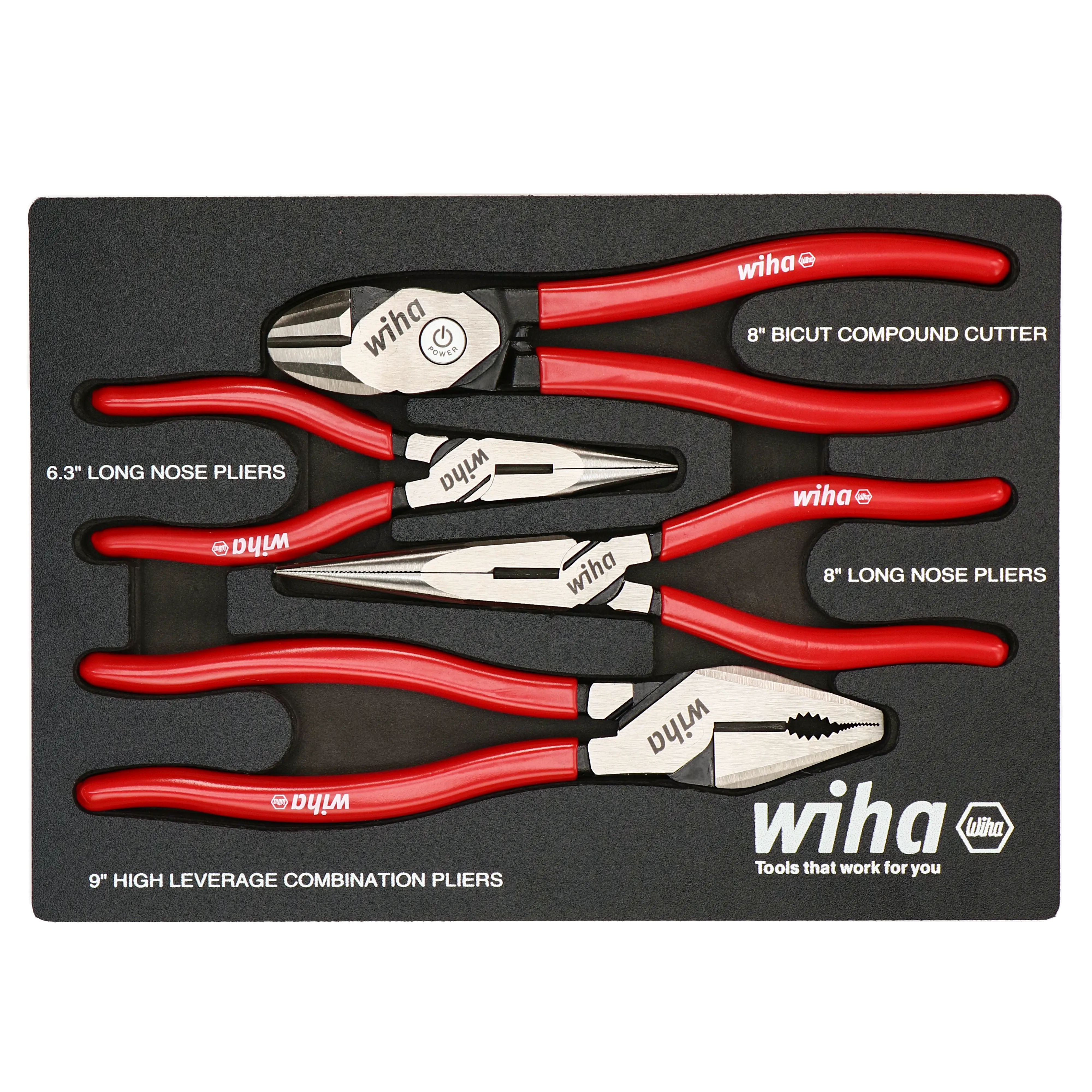 Wiha 34681 4 Piece Classic Grip Pliers and Cutters Tray Set